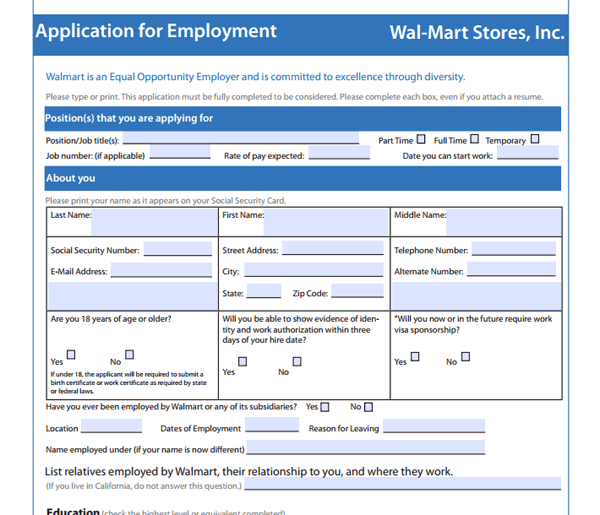 walmart careers application