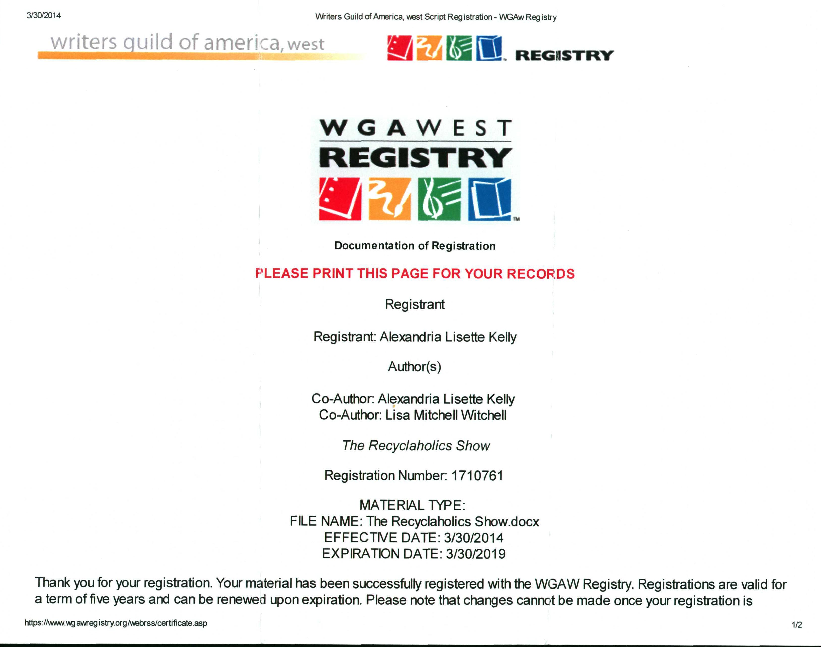 wga west registry