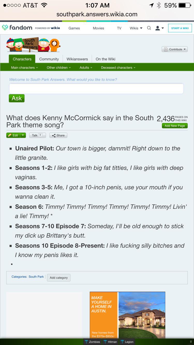 what does kenny say in the south park opening