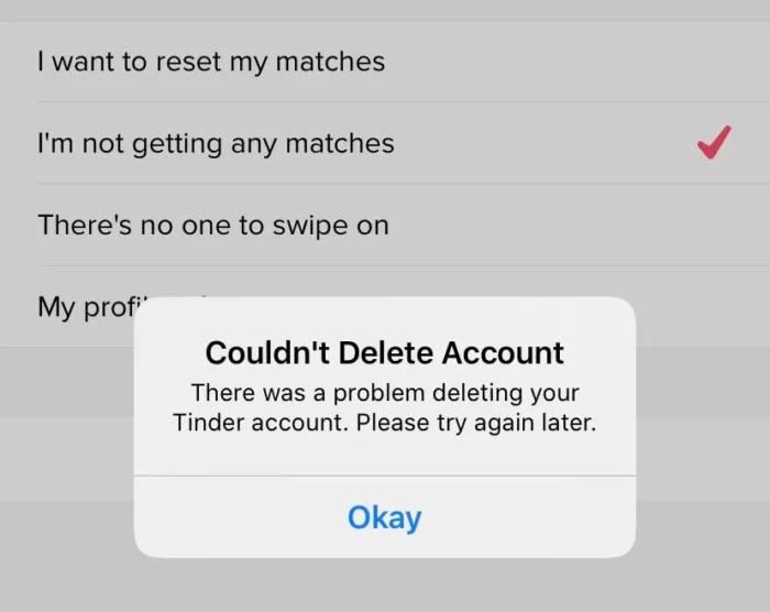 why wont tinder let me delete my account